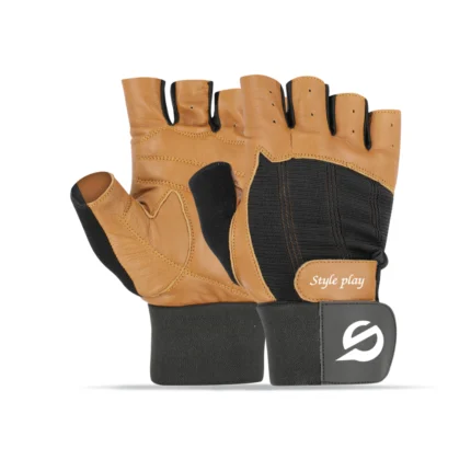 Brown Fitness Gloves AEGZ with padded palms and adjustable straps