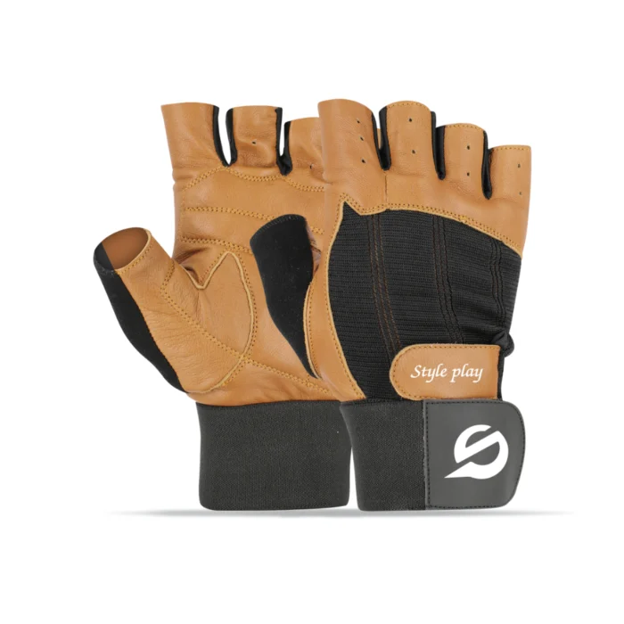 Brown Fitness Gloves AEGZ with padded palms and adjustable straps