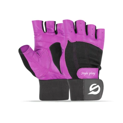 Purple Fitness Gloves AEGZ with padded palms and adjustable straps
