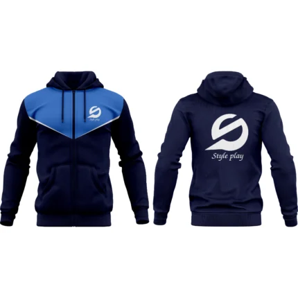 Blue fleece hoodie with soft interior and relaxed fit designed for warmth comfort and casual wear in cool or chilly weather.