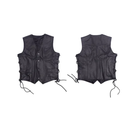 Leather utility vest with multiple functional pockets designed for outdoor wear street style and durable everyday layering.
