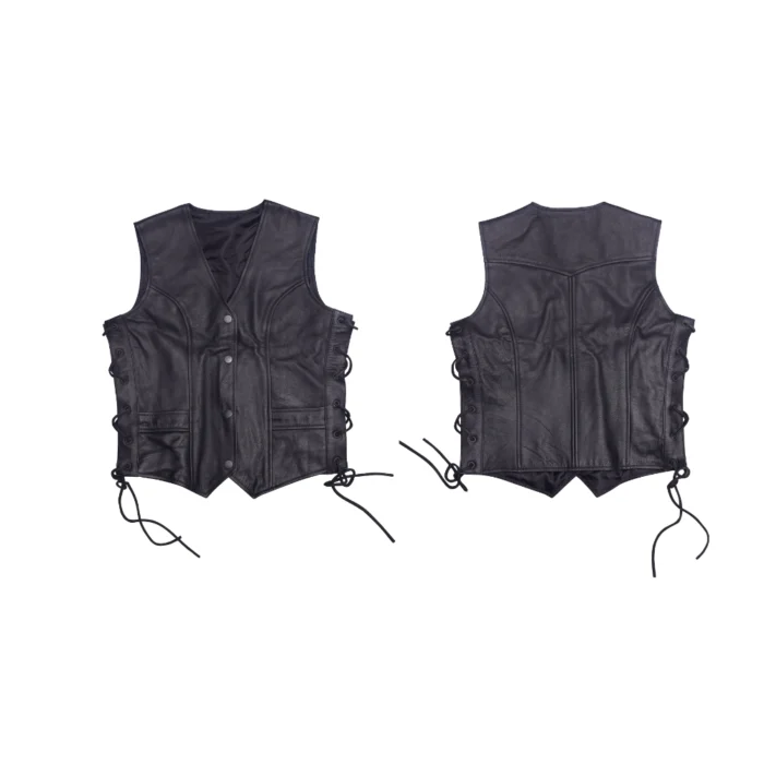 Leather utility vest with multiple functional pockets designed for outdoor wear street style and durable everyday layering.