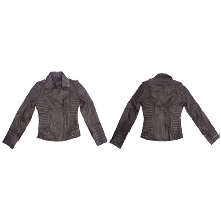 Motor bike jacket for ladies featuring protective padding stylish fit and durable material for safe and fashionable motorcycle riding.