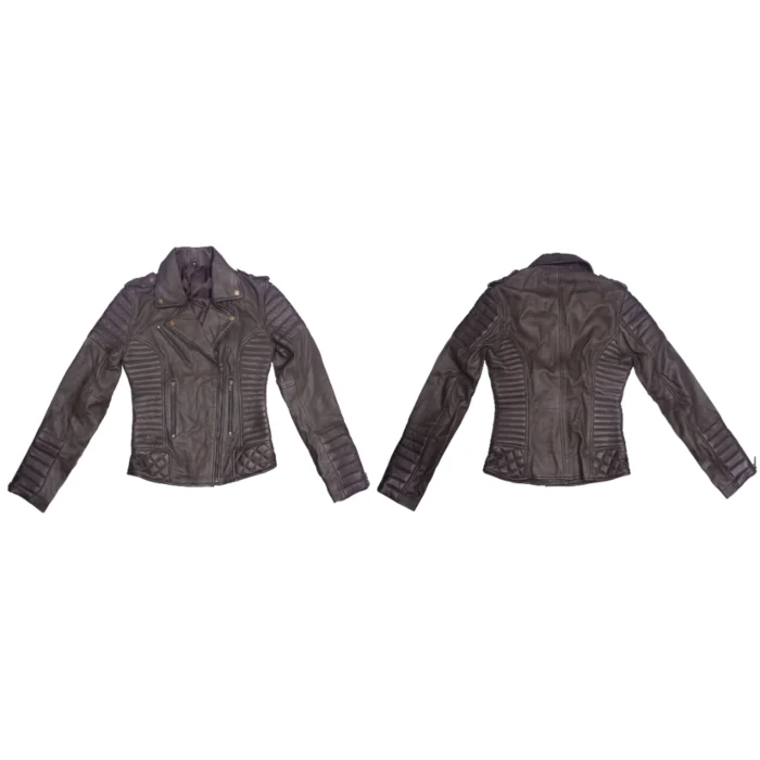 Motor bike jacket for ladies featuring protective padding stylish fit and durable material for safe and fashionable motorcycle riding.