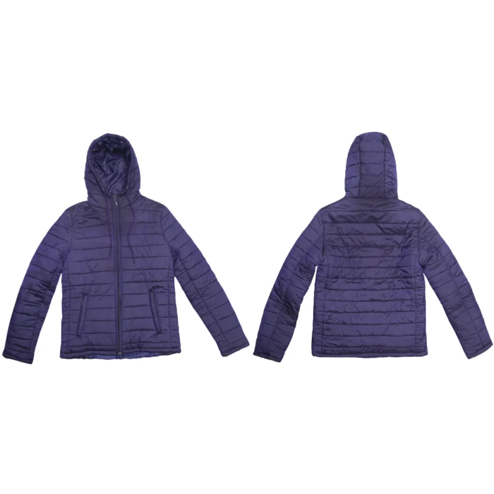Nylon puffer hood jacket with lightweight insulation wind resistance and modern fit ideal for winter layering and cold-weather wear.