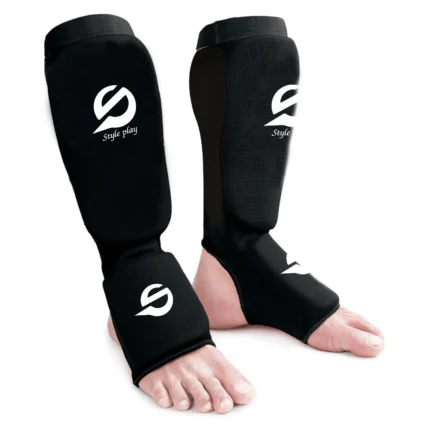 Black shin instep pad cover for MMA and kickboxing with Style Play logo