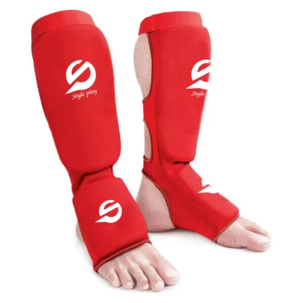 Red shin instep pad cover for MMA, kickboxing, and martial arts by Style Play