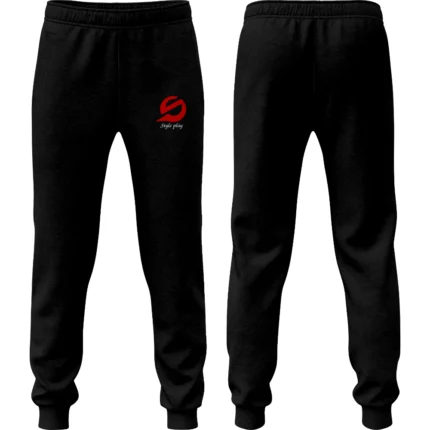 Black fleece trouser with soft fabric and relaxed fit designed for warmth comfort and casual everyday or workout wear.