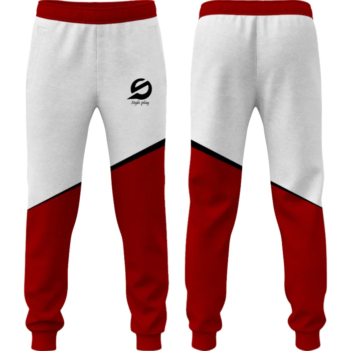 Red fleece trouser with soft fabric and relaxed fit designed for comfort warmth and flexibility in casual or workout wear.