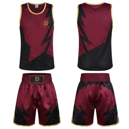 Maroon & Black Boxing Uniform Set Sleeveless Boxing Vest & Boxing Shorts