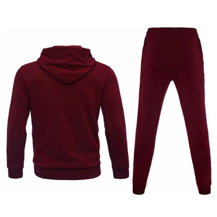 Men's Solid Maroon Hooded Tracksuit Set