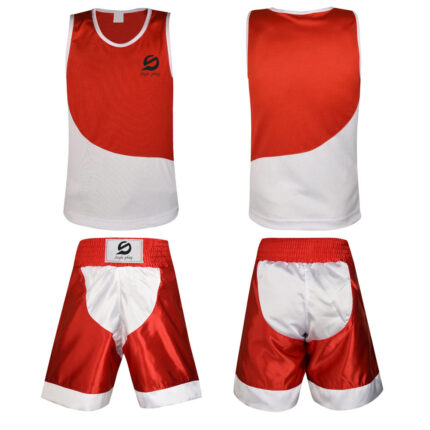 Red & White Boxing Uniform Set | Sleeveless Boxing Vest & Boxing Shorts