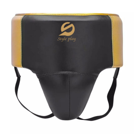 Professional Black & Gold PU Leather Groin Guard for Men